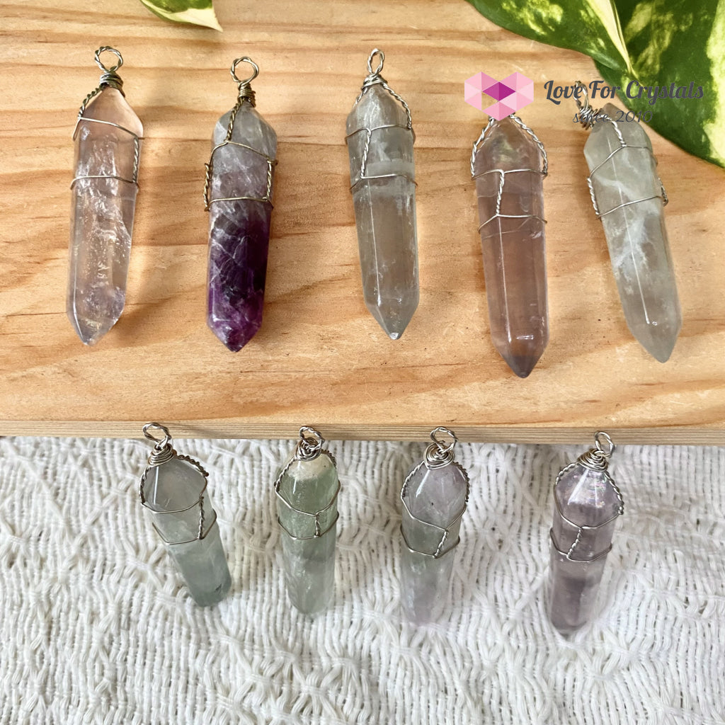 Fluorite Wire Wrapped Point Pendant (Silver Plated)