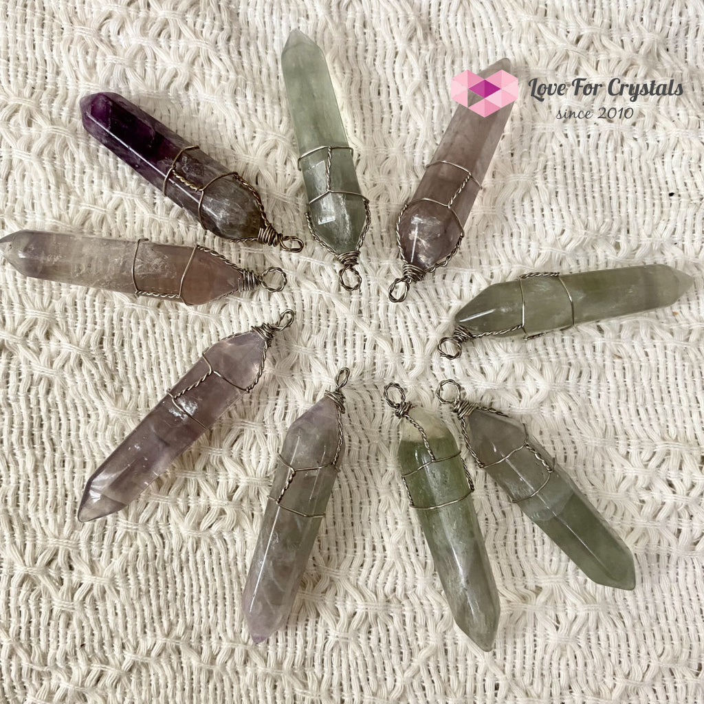 Fluorite Wire Wrapped Point Pendant (Silver Plated)