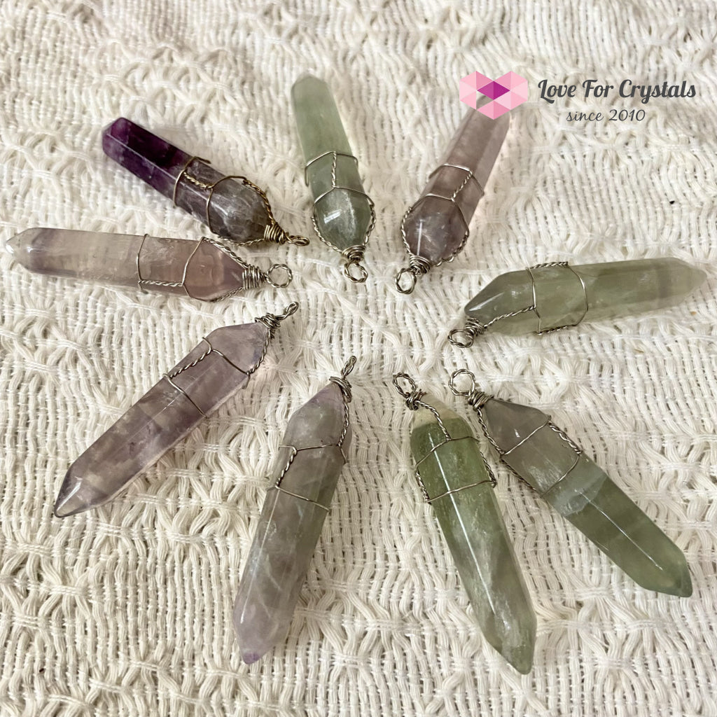 Fluorite Wire Wrapped Point Pendant (Silver Plated)
