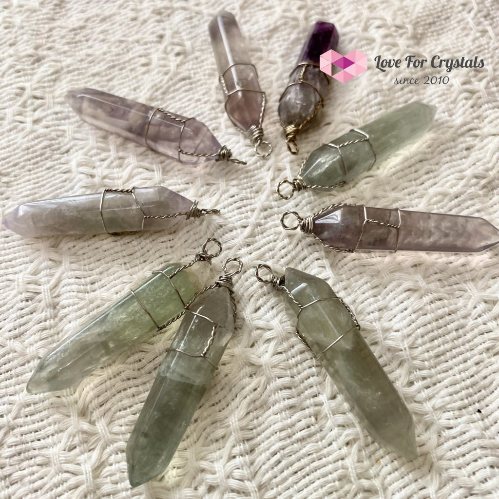 Fluorite Wire Wrapped Point Pendant (Silver Plated)