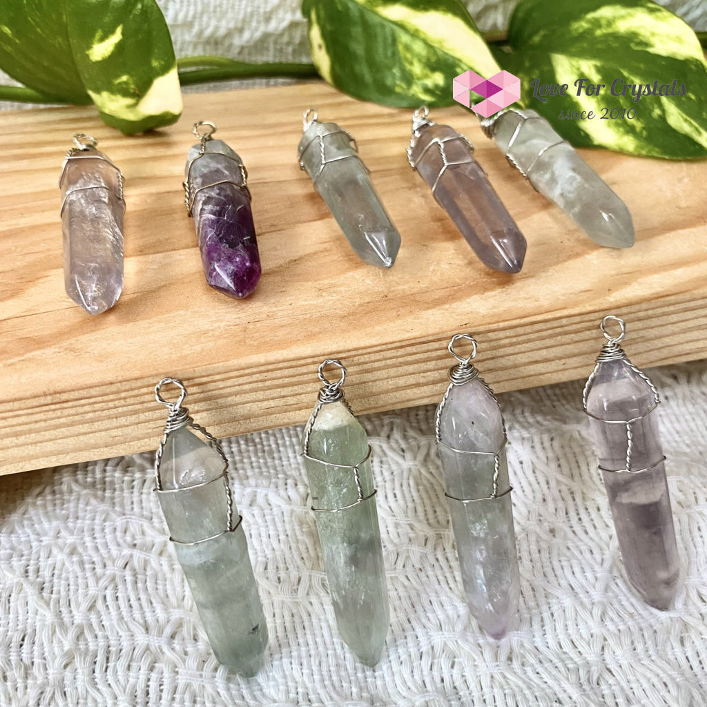 Fluorite Wire Wrapped Point Pendant (Silver Plated)