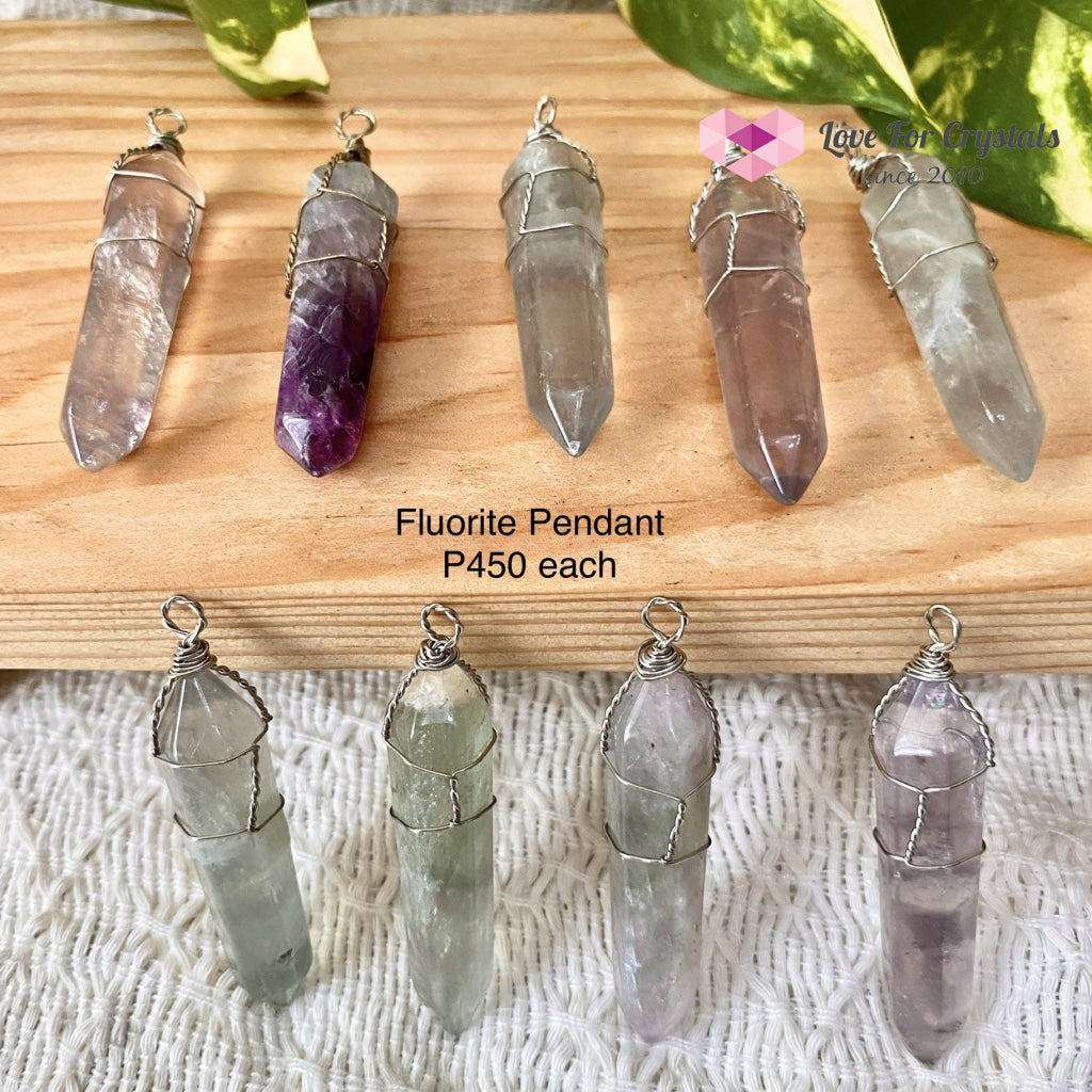Fluorite Wire Wrapped Point Pendant (Silver Plated)