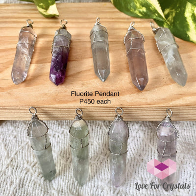 Fluorite Wire Wrapped Point Pendant (Silver Plated)