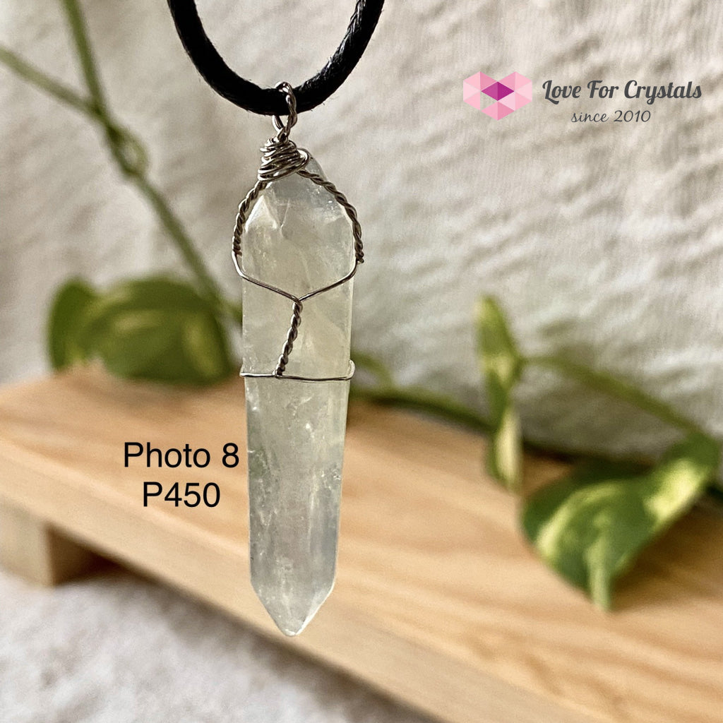Fluorite Wire Wrapped Point Pendant (Silver Plated) No 8