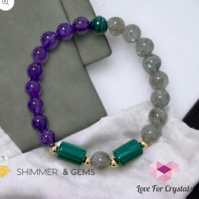 Focus & Calming Bracelet For Men (Amethyst Malachite Labradorite 8Mm 6.0” Bracelets