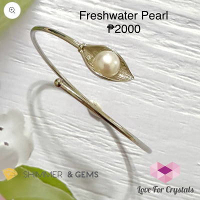 Freshwater Pearl 9Mm Round 925 Silver Bangle Bracelet