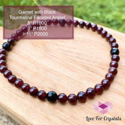 Garnet With Black Tourmaline Faceted Crystal Remedy Anklet