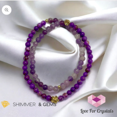 Goddess Athena Infinity Double Bracelet (Courage And Positivity) Purple Mica & Lepidolite 4Mm With