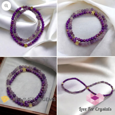 Goddess Athena Infinity Double Bracelet (Courage And Positivity) Purple Mica & Lepidolite 4Mm With