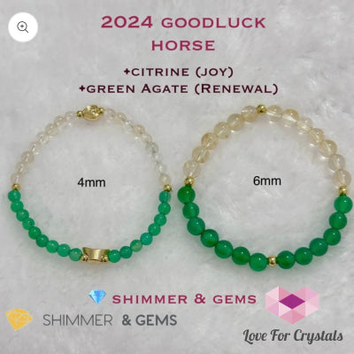Horse Animal Zodiac 2024 Goodluck Bracelet (Green Agate & Citrine) Feng Shui Bracelets