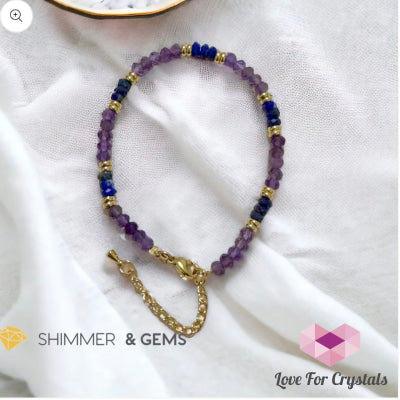 Intuition Bracelet (Amethyst & Lapis Lazuli 4Mm Rondelle) With Stainless Steel Chain Bracelets
