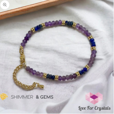 Intuition Bracelet (Amethyst & Lapis Lazuli 4Mm Rondelle) With Stainless Steel Chain Bracelets