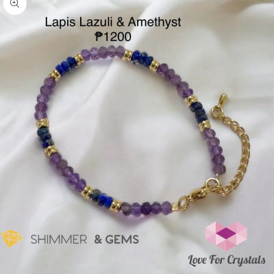 Intuition Bracelet (Amethyst & Lapis Lazuli 4Mm Rondelle) With Stainless Steel Chain Free Size