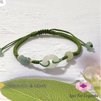 Jade Good Luck Buckle Bracelet In Green String (Adjustable) Bracelets