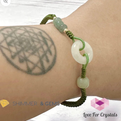 Jade Good Luck Buckle Bracelet In Green String (Adjustable) Adjustable Size Bracelets