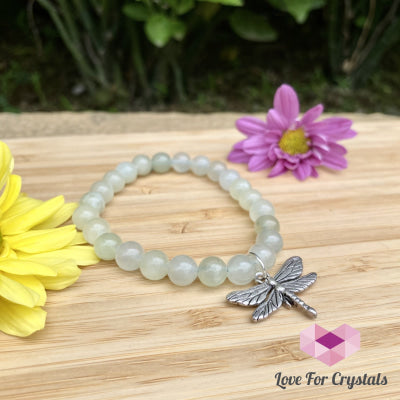 Jade Serenity Bracelet With Dragonfly Charm 6.5