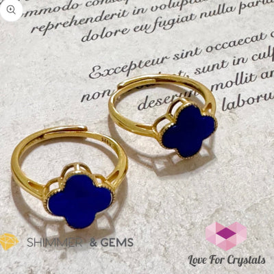 Lapis Lazuli Clover 925 Silver Goldplated Ring 7.5 Carats