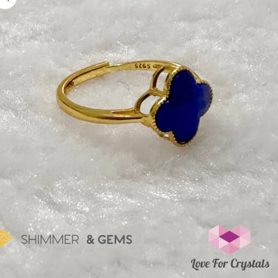 Lapis Lazuli Clover 925 Silver Goldplated Ring 7.5 Carats