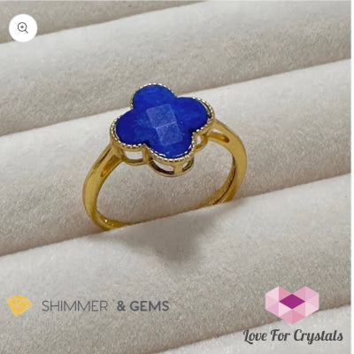 Lapis Lazuli Clover 925 Silver Goldplated Ring 7.5 Carats Adjustable Size