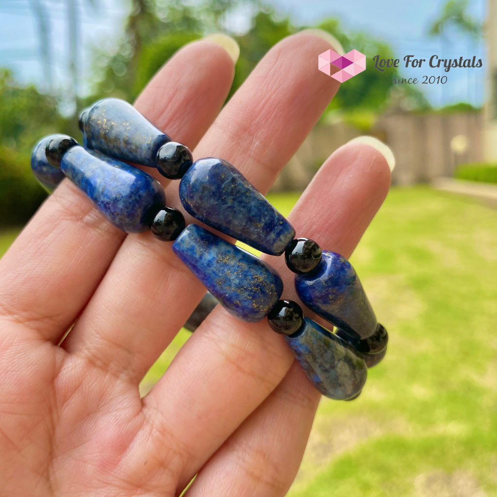 Lapis Lazuli Pear Bracelet With Black Onyx