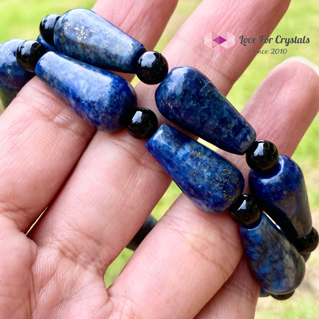 Lapis Lazuli Pear Bracelet With Black Onyx