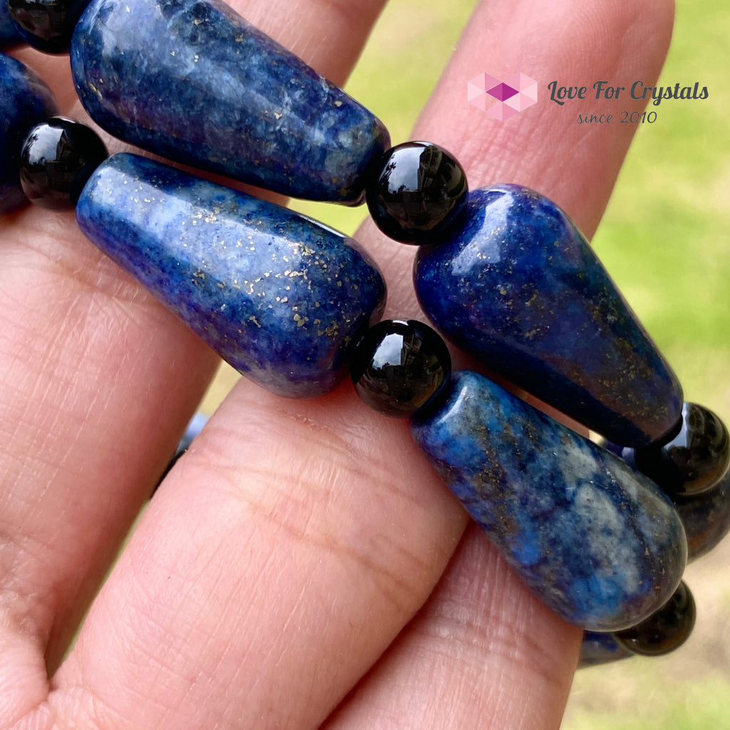 Lapis Lazuli Pear Bracelet With Black Onyx