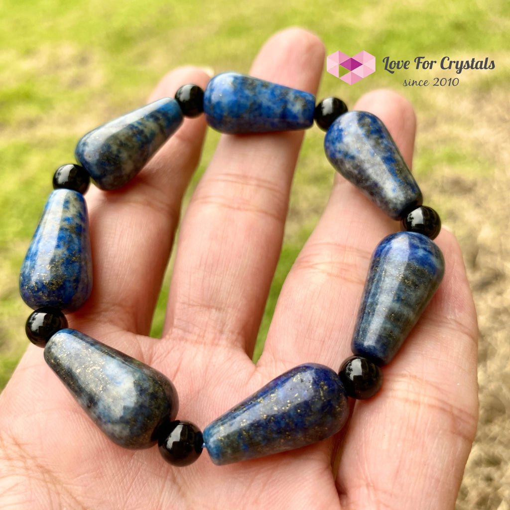 Lapis Lazuli Pear Bracelet With Black Onyx 6.5