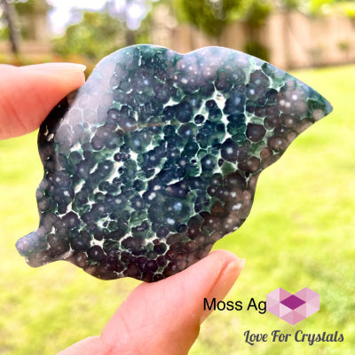 Leaf Hand Carved Crystals (65Mm) Moss Agate