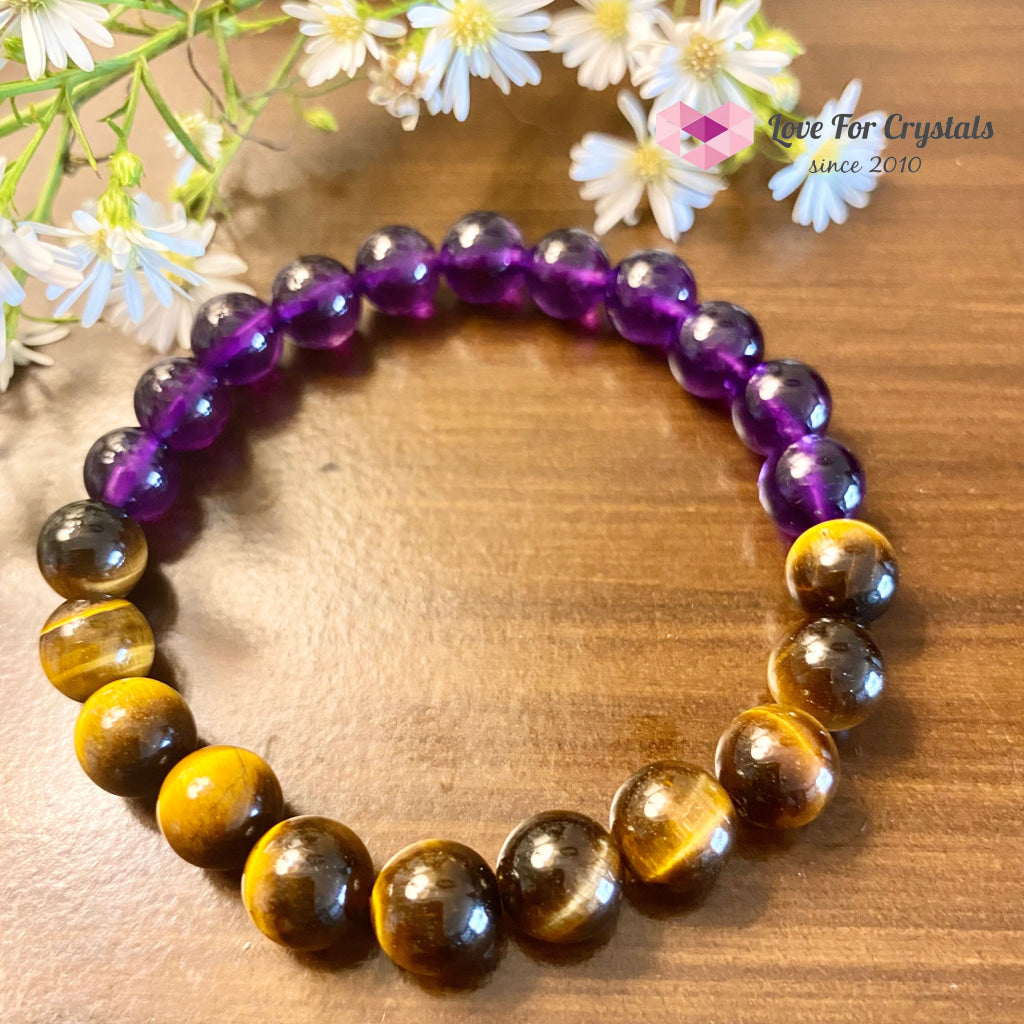 Leo Zodiac Remedy Bracelet (Tigers Eye & Amethyst) Enhancement Series 6.5 (Large)