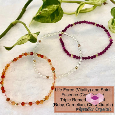 Life Force (Vitality) And Spirit Essence (Confidence) Triple Remedy Bracelet - Ruby Carnelian Clear