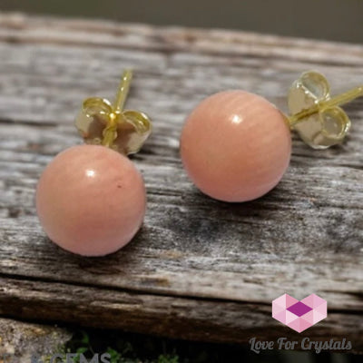 Light Pink Coral 925 Silver Ball Earrings 8Mm (Gold & Silver)