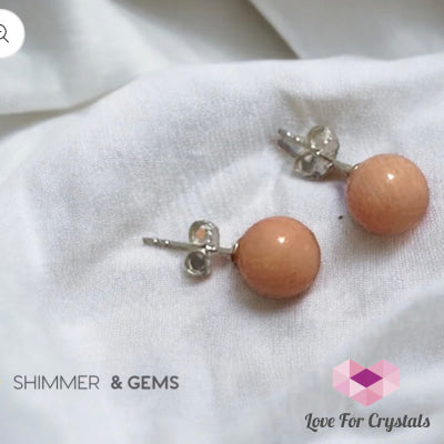 Light Pink Coral 925 Silver Ball Earrings 8Mm (Gold & Silver)
