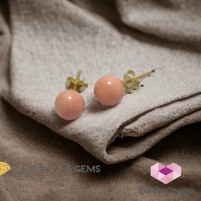 Light Pink Coral 925 Silver Ball Earrings 8Mm (Gold & Silver) Gold