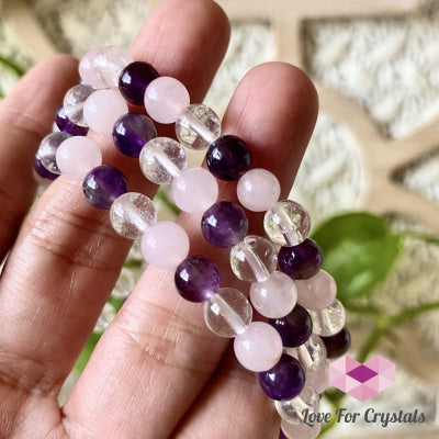 Love And Happiness Bracelet (6Mm Rose Quartz Amethyst Clear Quartz)