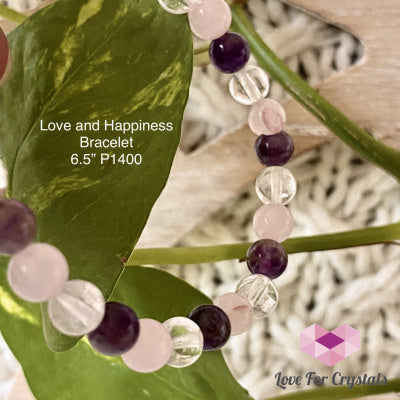 Love And Happiness Bracelet (6Mm Rose Quartz Amethyst Clear Quartz)