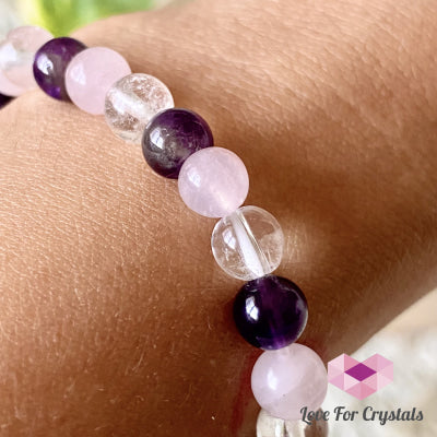 Love And Happiness Bracelet (6Mm Rose Quartz Amethyst Clear Quartz)