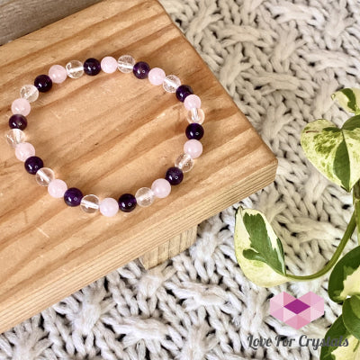 Love And Happiness Bracelet (6Mm Rose Quartz Amethyst Clear Quartz)