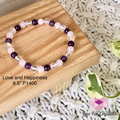 Love And Happiness Bracelet (6Mm Rose Quartz Amethyst Clear Quartz)