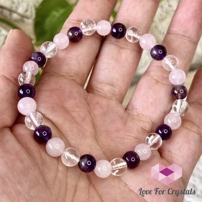 Love And Happiness Bracelet (6Mm Rose Quartz Amethyst Clear Quartz) 6.5