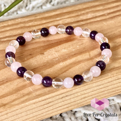 Love And Happiness Bracelet (6Mm Rose Quartz Amethyst Clear Quartz)