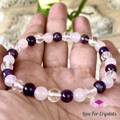 Love And Happiness Bracelet (6Mm Rose Quartz Amethyst Clear Quartz)