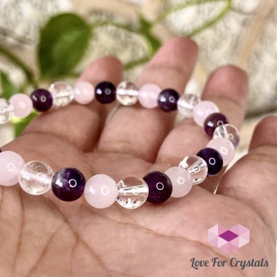 Love And Happiness Bracelet (6Mm Rose Quartz Amethyst Clear Quartz)