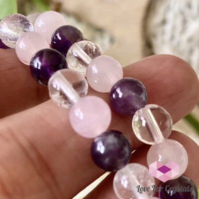 Love And Happiness Bracelet (6Mm Rose Quartz Amethyst Clear Quartz)