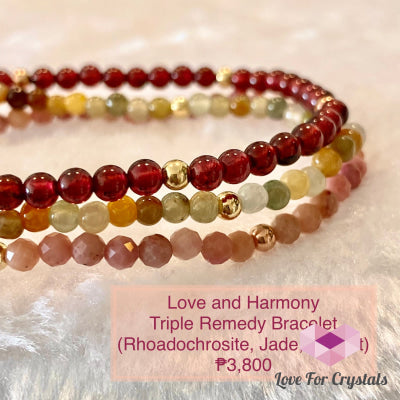 Love And Harmony Triple Remedy Bracelet - Rhodochrosite Jade Garnet (Shimmer Gems) Bracelets