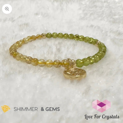 Lucky Coin With Golden Rutilated & Peridot (4Mm) Bracelet Plus 14K Gold Filled Beads 5.5” Bracelets