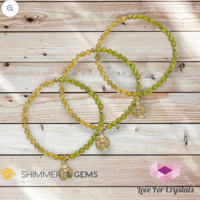 Lucky Coin With Golden Rutilated & Peridot (4Mm) Bracelet Plus 14K Gold Filled Beads 6.0” Bracelets