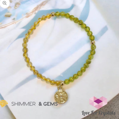 Lucky Coin With Golden Rutilated & Peridot (4Mm) Bracelet Plus 14K Gold Filled Beads Bracelets