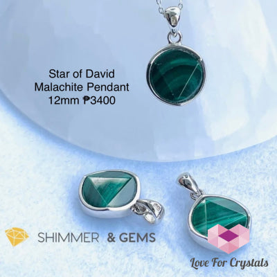 Malachite Star Of David 12Mm Pendants 925 Silver Pendant