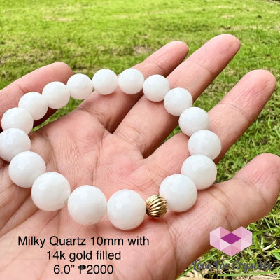 Milky Quartz 10Mm Bracelet With 14K Gold Filled (Shimmer & Gems) Bracelets