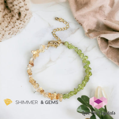 Money Magnet (Peridot And Citrine) In Stainless Steel Chain - Adjustable Bracelet